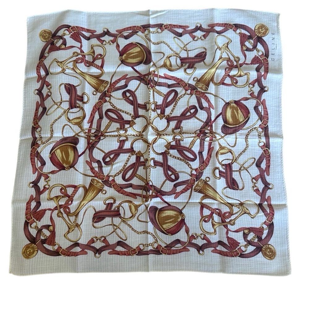 Celine red and white Gold Chain Print Scarf